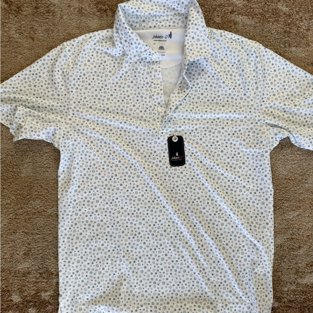 johnnie-O White and Blue Patterned Kids Polo